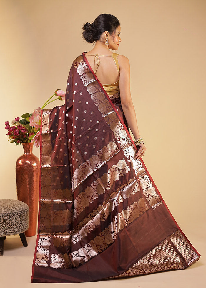 Maroon Dupion Silk Saree With Blouse Piece