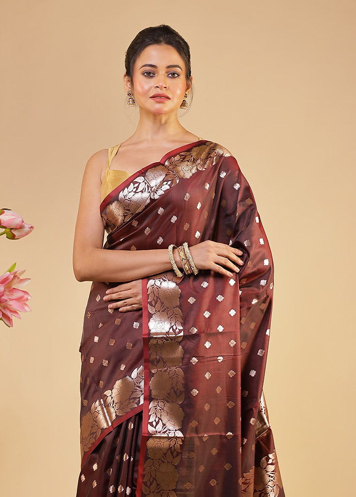 Maroon Dupion Silk Saree With Blouse Piece