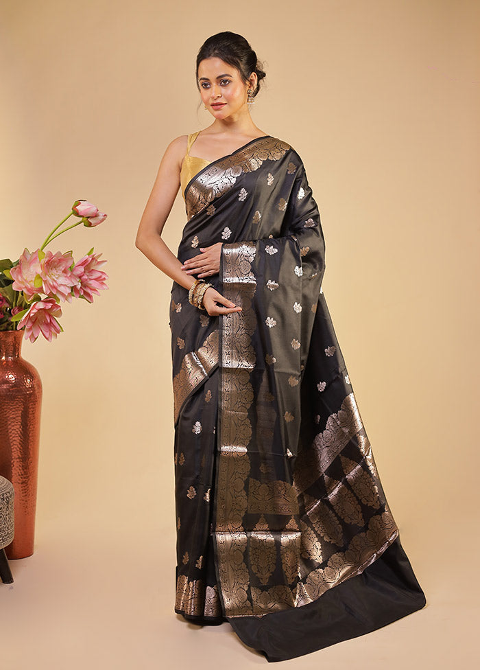 Black Dupion Silk Saree With Blouse Piece