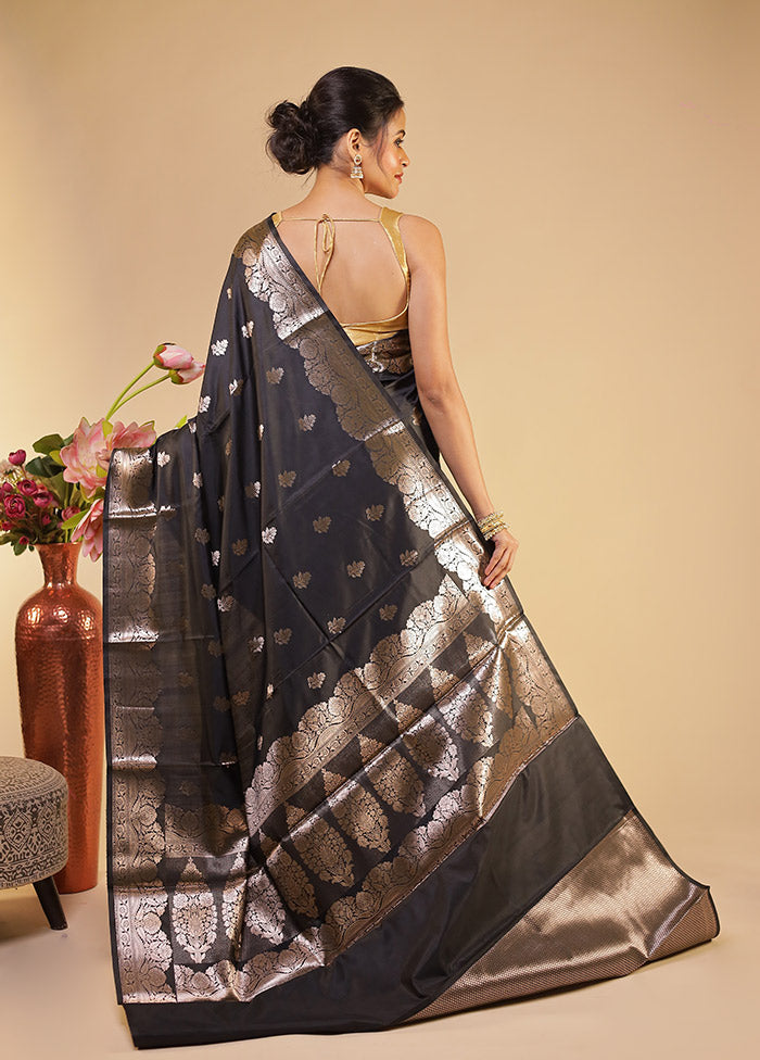Black Dupion Silk Saree With Blouse Piece