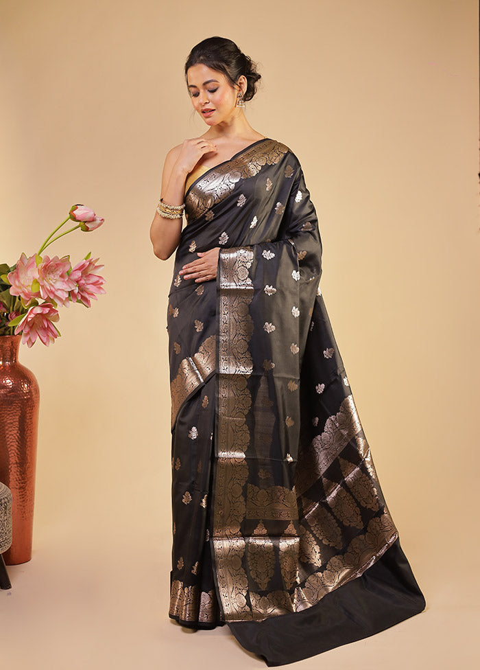 Black Dupion Silk Saree With Blouse Piece