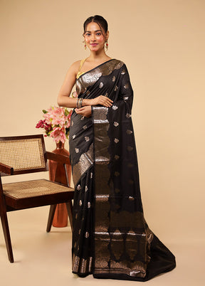 Black Dupion Silk Saree With Blouse Piece