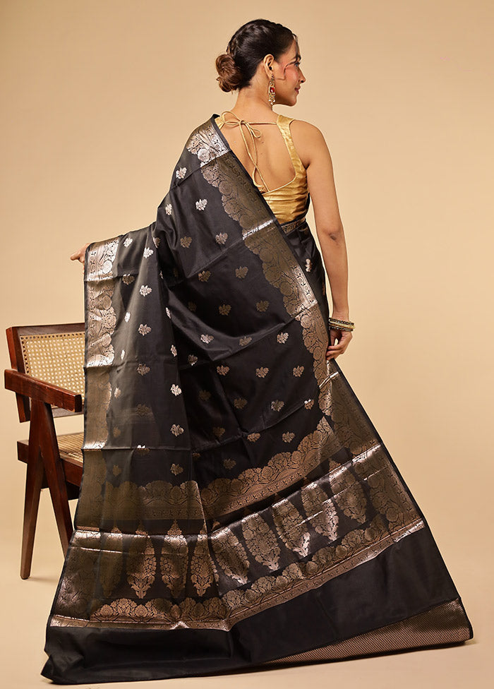 Black Dupion Silk Saree With Blouse Piece