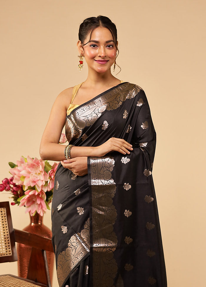 Black Dupion Silk Saree With Blouse Piece