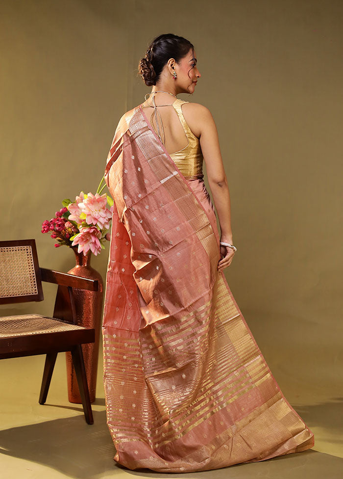 Peach Dupion Silk Saree With Blouse Piece