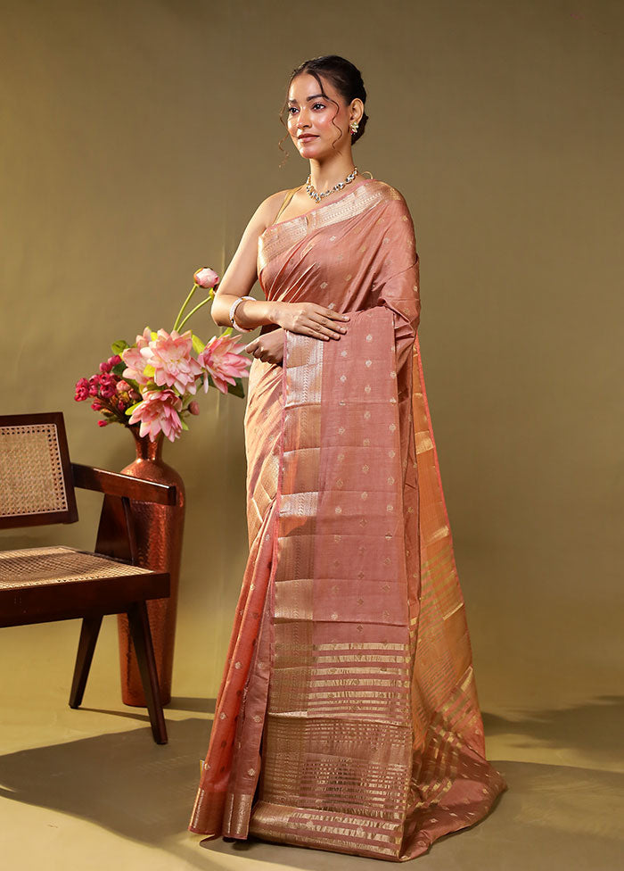 Peach Dupion Silk Saree With Blouse Piece