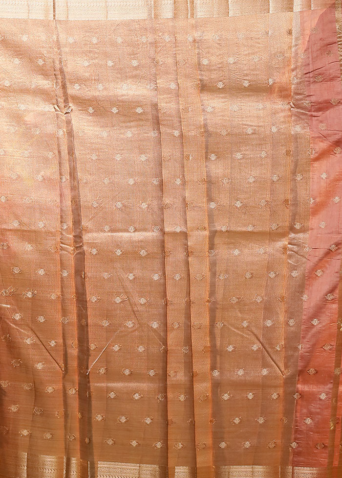 Peach Dupion Silk Saree With Blouse Piece