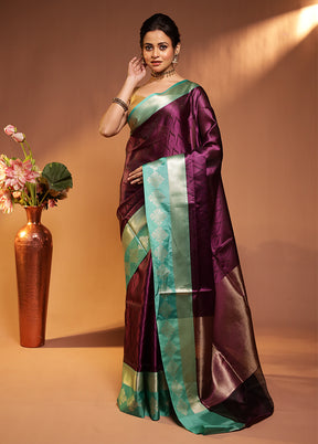 Purple Kora Silk Saree With Blouse Piece