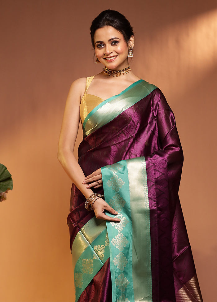 Purple Kora Silk Saree With Blouse Piece