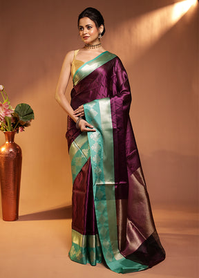 Purple Kora Silk Saree With Blouse Piece