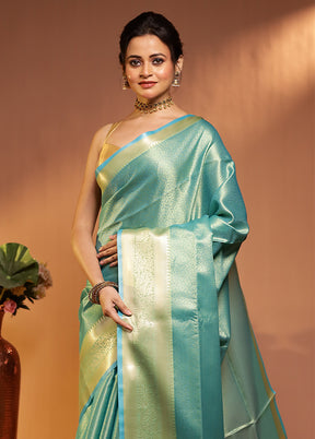 Green Kora Silk Saree With Blouse Piece