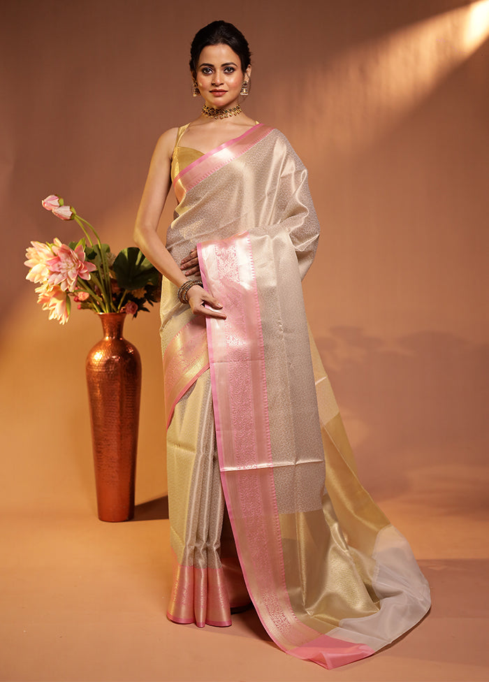 Grey Kora Silk Saree With Blouse Piece