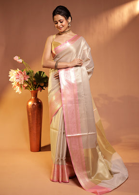 Grey Kora Silk Saree With Blouse Piece
