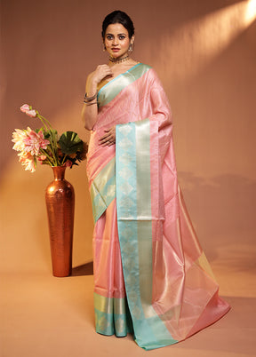 Pink Kora Silk Saree With Blouse Piece