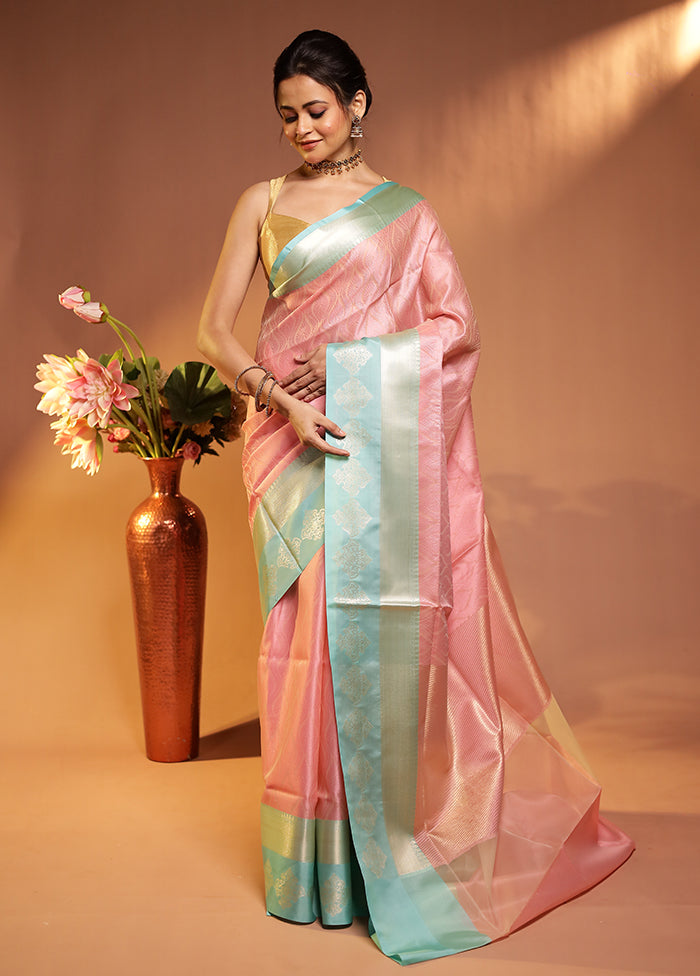 Pink Kora Silk Saree With Blouse Piece