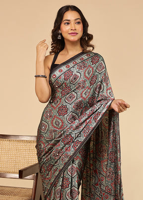 Blue Printed Silk Saree Without Blouse Piece
