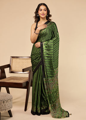 Green Printed Silk Saree Without Blouse Piece