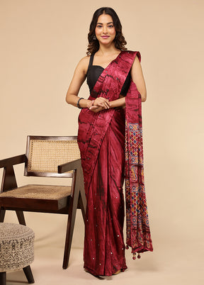 Pink Printed Silk Saree Without Blouse Piece