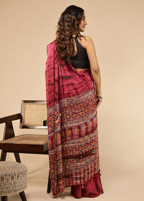 Pink Printed Silk Saree Without Blouse Piece