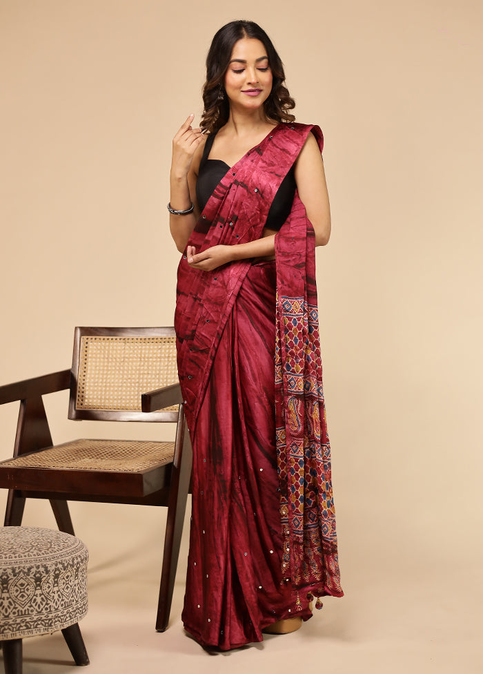Pink Printed Silk Saree Without Blouse Piece