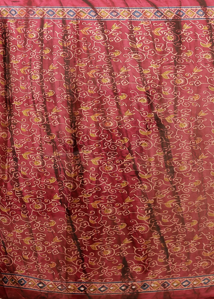 Pink Printed Silk Saree Without Blouse Piece
