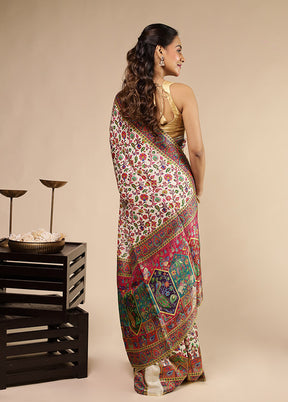Cream Dupion Silk Saree With Blouse Piece