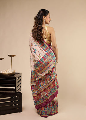 Cream Dupion Silk Saree With Blouse Piece