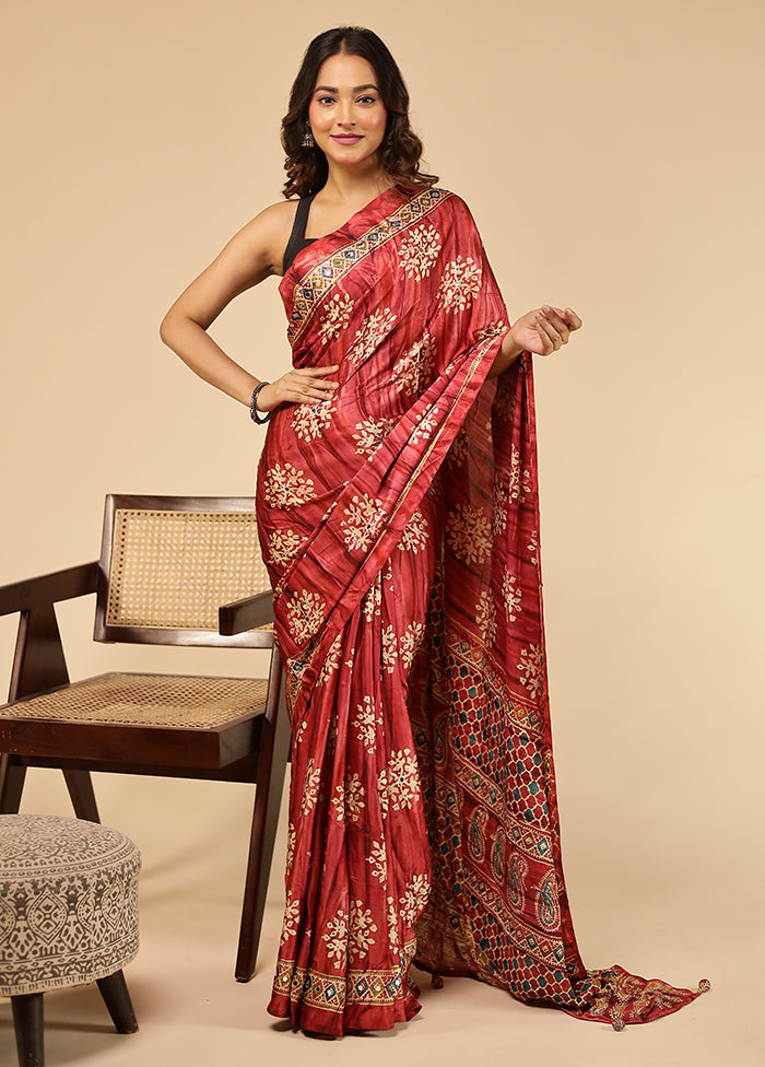 Pink Printed Silk Saree Without Blouse Piece