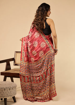 Pink Printed Silk Saree Without Blouse Piece