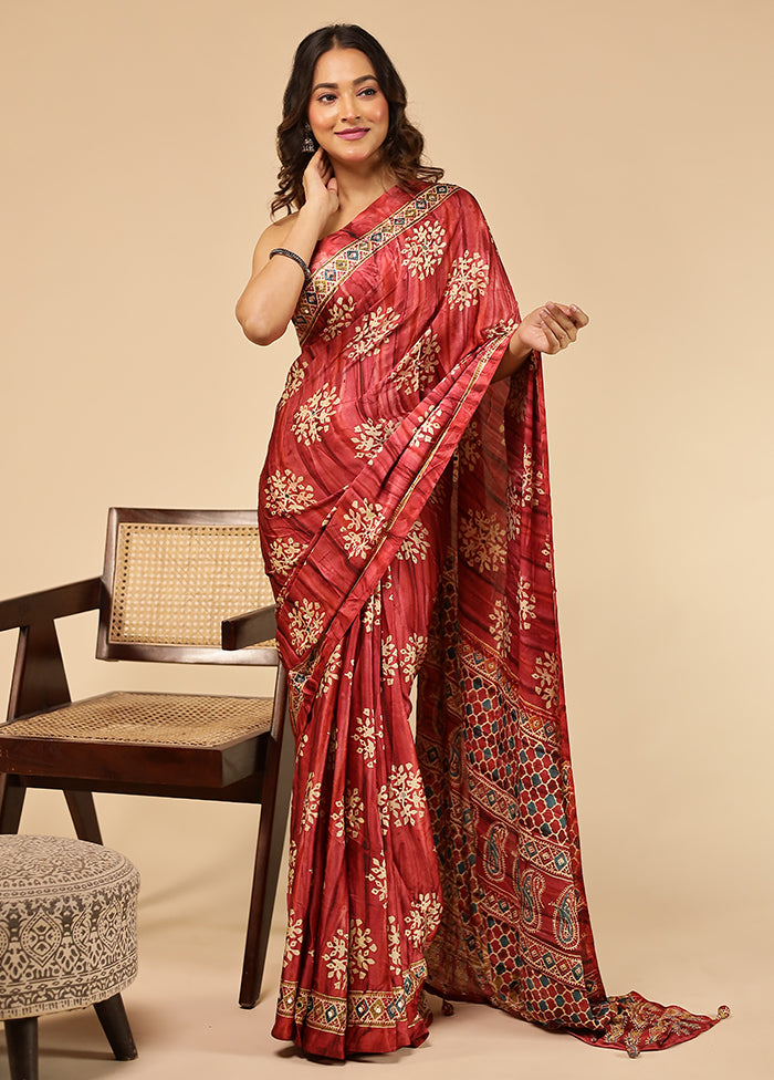 Pink Printed Silk Saree Without Blouse Piece