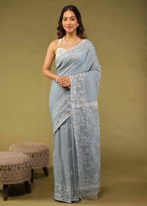 Blue Matka Silk Saree With Blouse Piece