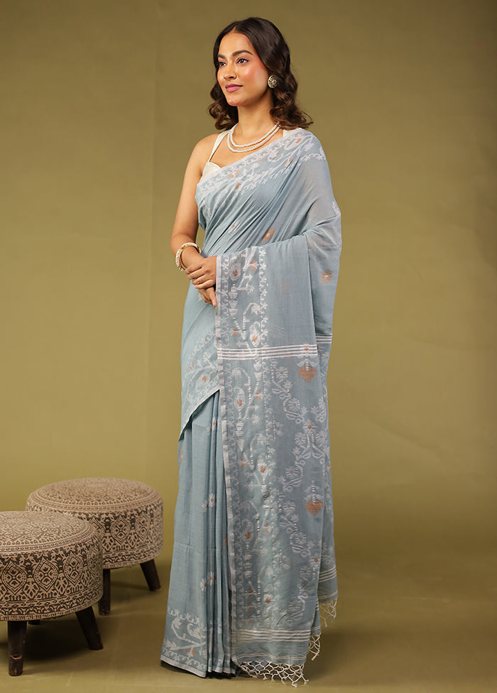 Blue Matka Silk Saree With Blouse Piece