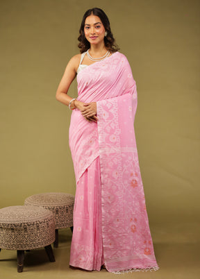 Pink Matka Silk Saree With Blouse Piece