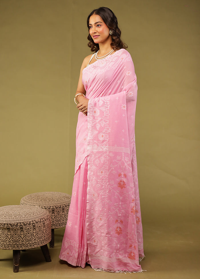 Pink Matka Silk Saree With Blouse Piece