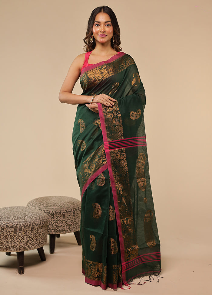 Green Matka Silk Saree With Blouse Piece