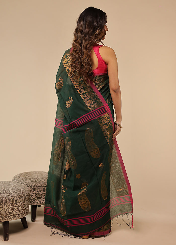 Green Matka Silk Saree With Blouse Piece