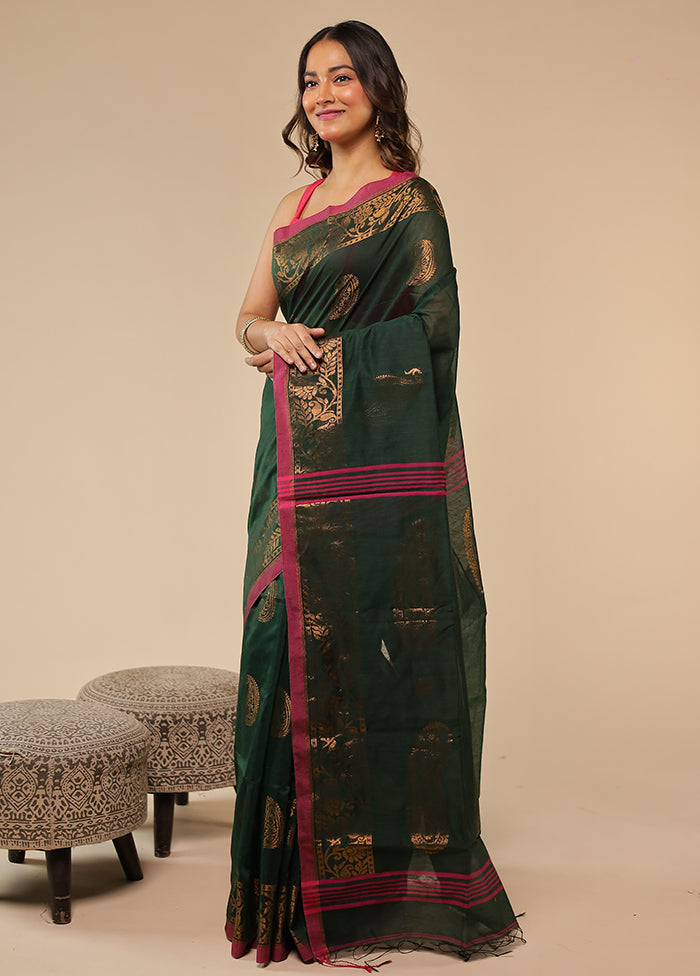 Green Matka Silk Saree With Blouse Piece