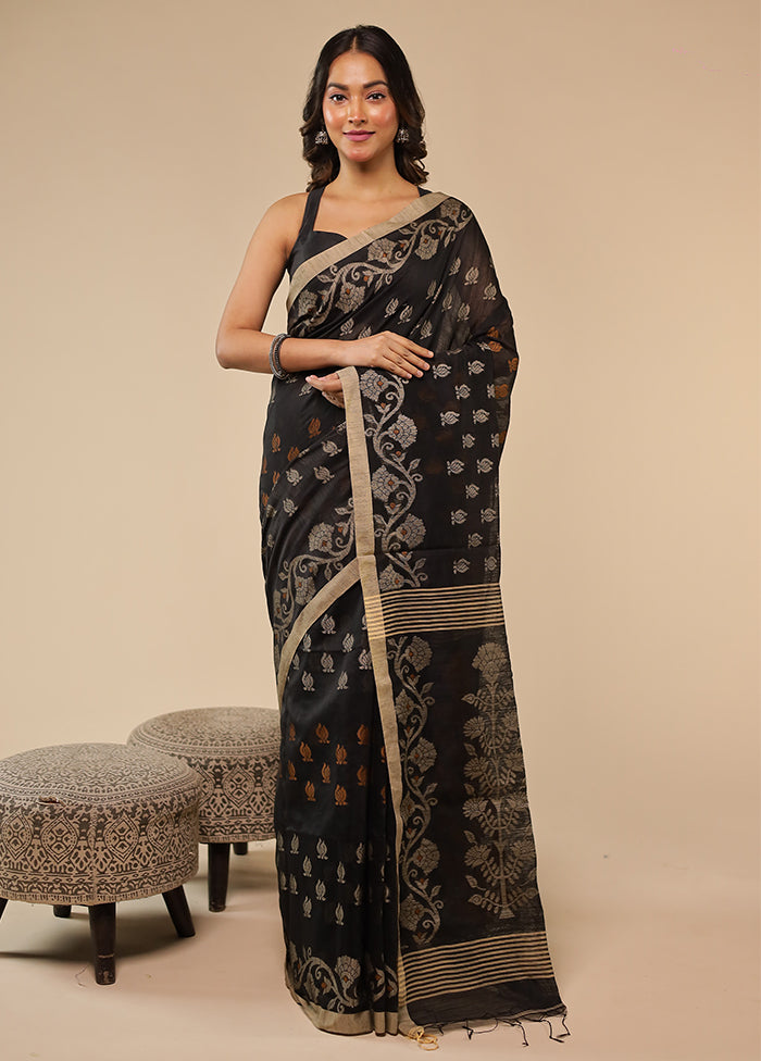 Black Matka Silk Saree With Blouse Piece