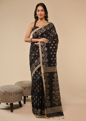 Black Matka Silk Saree With Blouse Piece