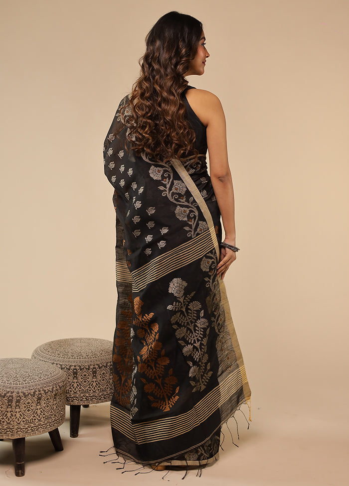 Black Matka Silk Saree With Blouse Piece