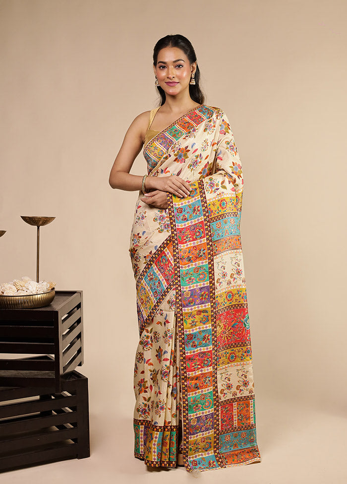 Multicolor Dupion Silk Saree With Blouse Piece
