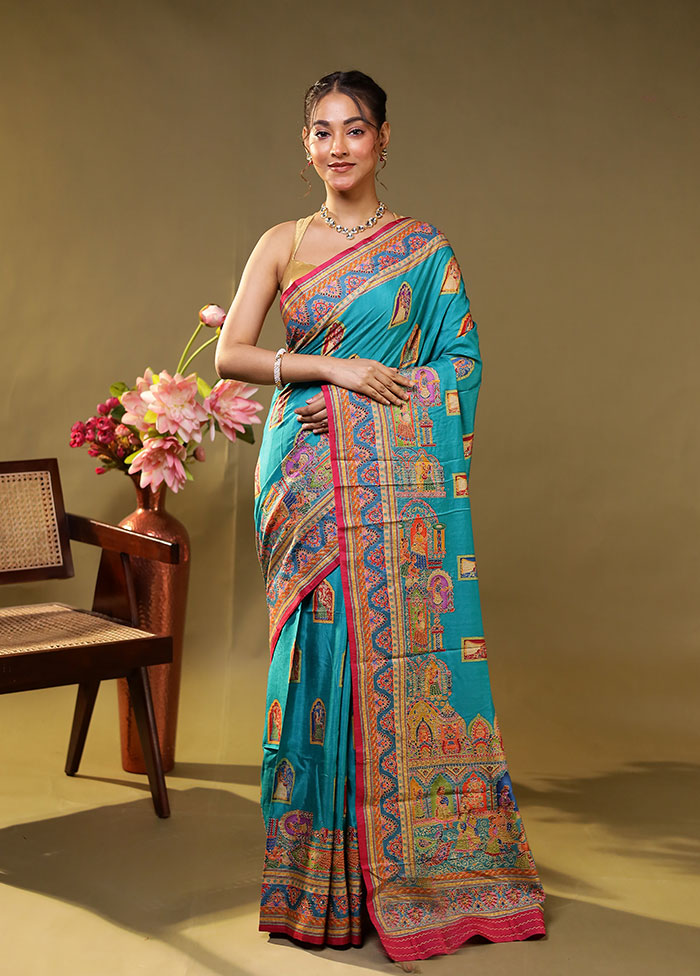 Green Dupion Silk Saree With Blouse Piece