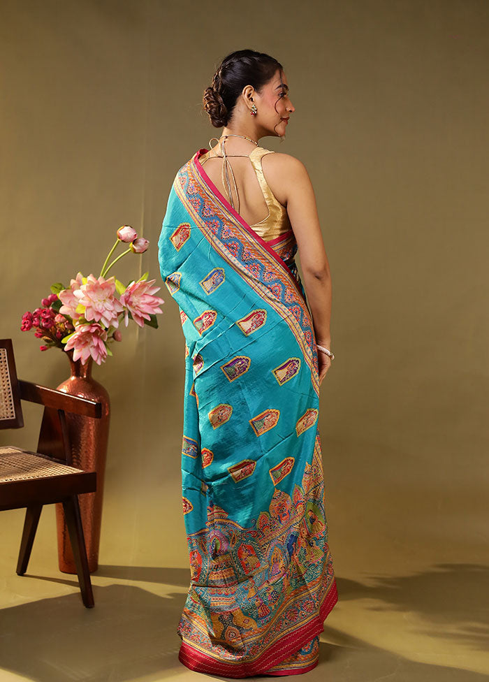 Green Dupion Silk Saree With Blouse Piece