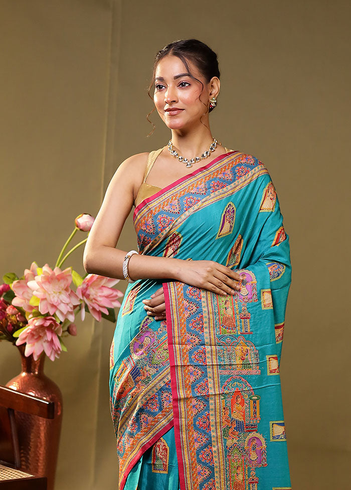 Green Dupion Silk Saree With Blouse Piece