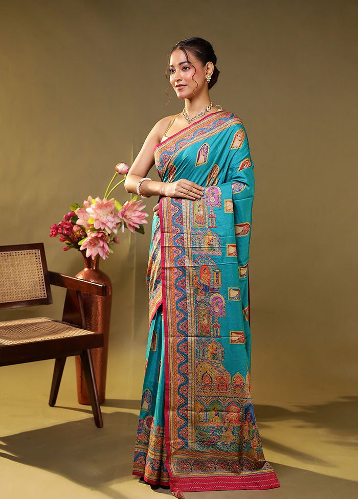Green Dupion Silk Saree With Blouse Piece
