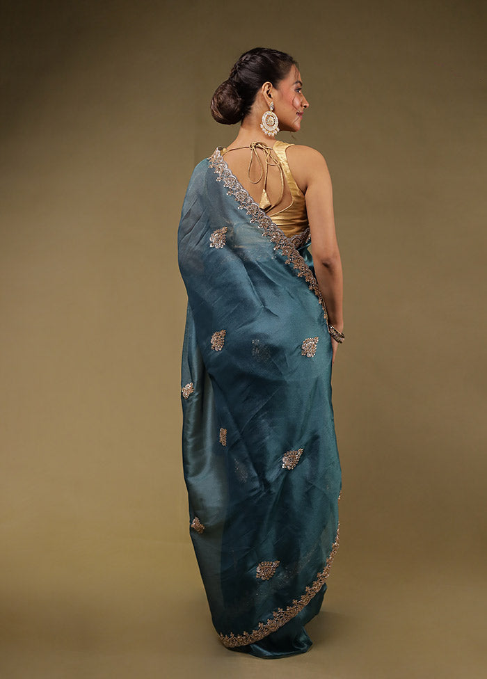 Blue Georgette Saree With Blouse Piece