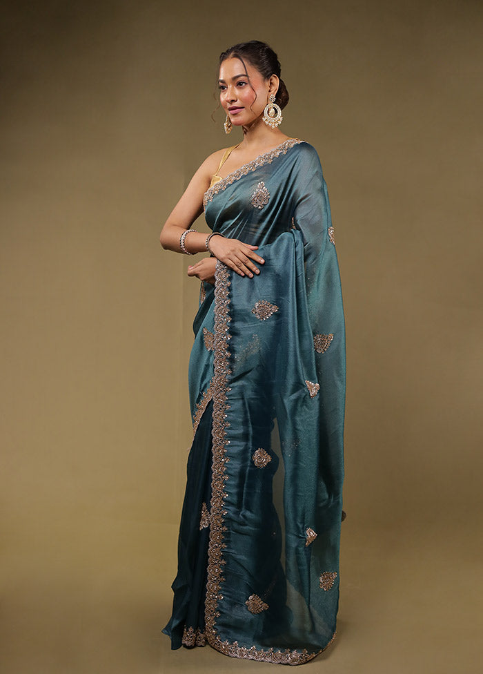 Blue Georgette Saree With Blouse Piece