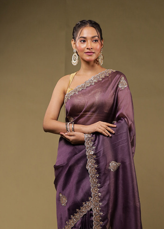 Purple Georgette Saree With Blouse Piece