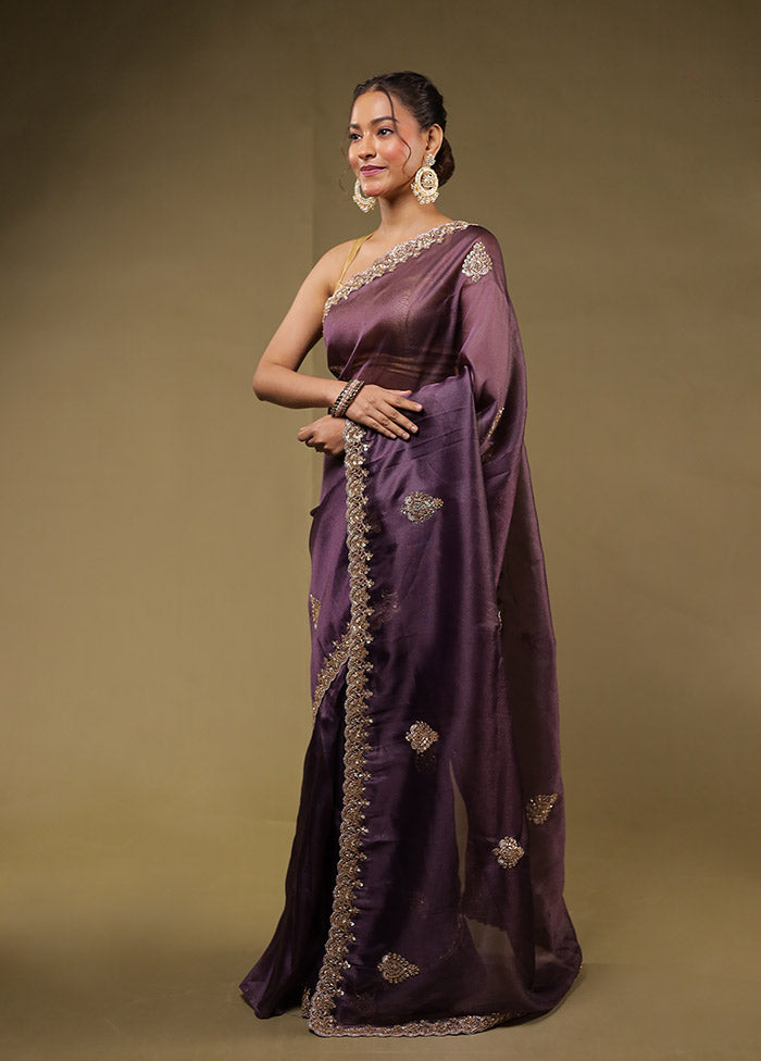 Purple Georgette Saree With Blouse Piece