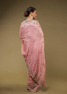 Pink Handloom Pure Georgette Saree With Blouse Piece